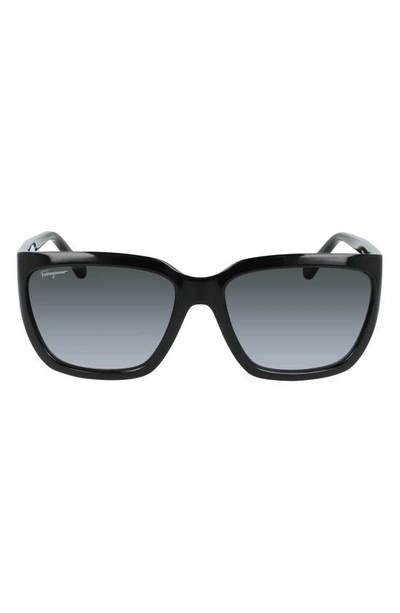Ferragamo Classic Logo 59mm Gradient Rectangle Sunglasses In Black/ Black