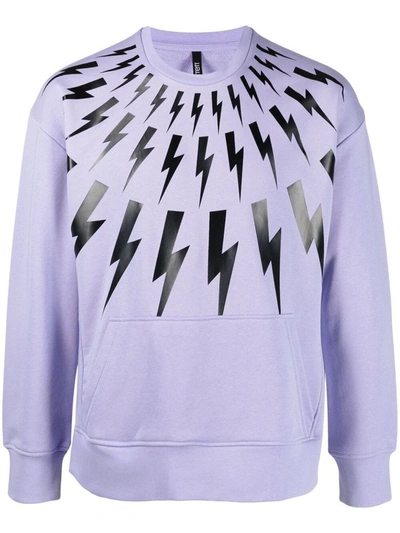 Neil Barrett Fair-isle Thunderbolt Crewneck Sweatshirt In Purple,black