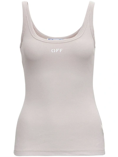 Off-white Ribbed Cotton Tank Top With Logo In Beige