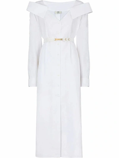 Fendi Shirt Mid-length Linen Dress In White