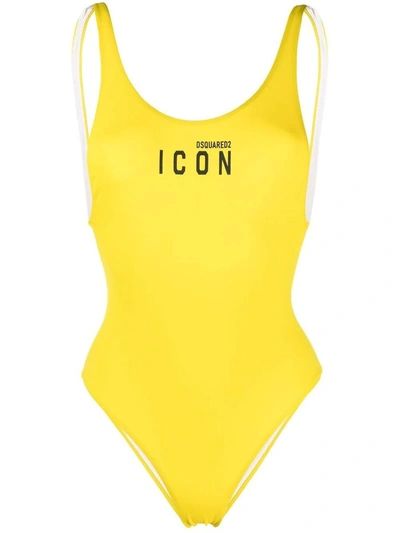 Dsquared2 Logo-print One-piece Swimsuit In Yellow