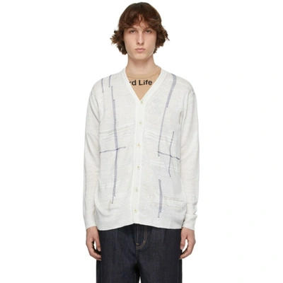 Junya Watanabe Off-white Linen Jersey Embroidery Cardigan In Couleur