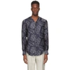 GIORGIO ARMANI NAVY & OFF-WHITE SILK JACQUARD SHIRT