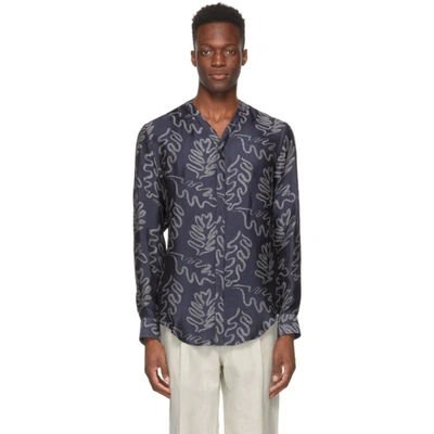 Giorgio Armani Navy & Off-white Silk Jacquard Shirt In Fbwf Print