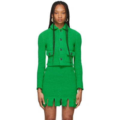 Bottega Veneta Cropped Open-knit Cotton-blend Jacket In Green