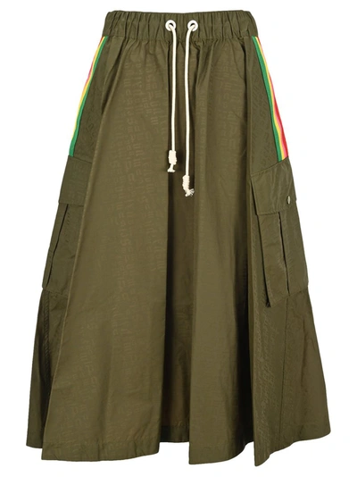 Palm Angels Exodus Military Cargo Skirt With Stripes In Green