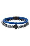 HMY JEWELRY SET OF 2 HEMATITE BEADED & BRAIDED LEATHER BRACELETS,192068092148