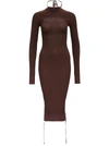 ADAMO CUT-OUT DRESS IN BROWN RIBBED KNIT
