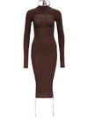Adamo Cut-out Dress In Brown Ribbed Knit In Beige