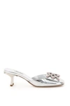 Miu Miu Crystal Metallic Mule Sandals In Argento