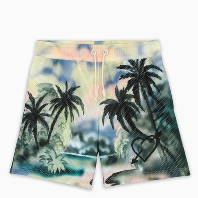 Palm Angels Paradise Print Drawstring Mesh Shorts In Green