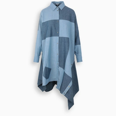 Loewe Asymmetric Patchwork Cotton-chambray Shirt Dress In Blue