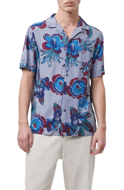 French Connection Floral Short Sleeve Button-up Shirt In Blue