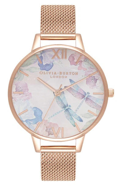Olivia Burton Painterly Prints Mesh Strap Watch, 34mm In Pink