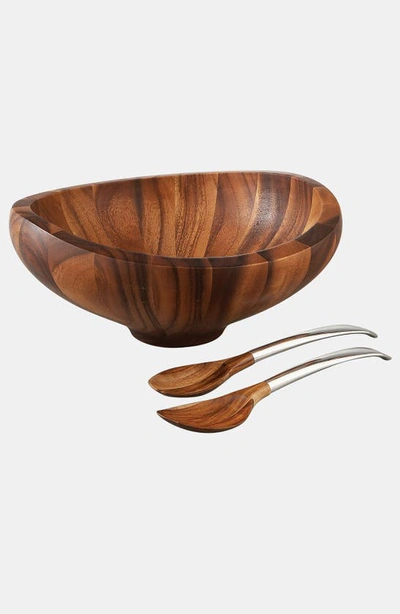 Nambe Butterfly Salad Bowl With Servers In Wood/silver