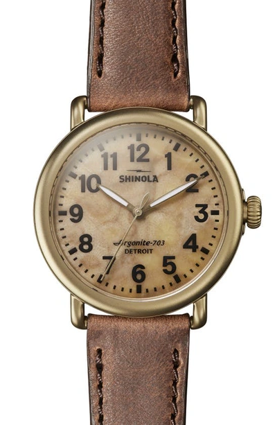 Shinola Runwell Leather Strap Watch, 41mm In British Tan/ Petoskey Stone