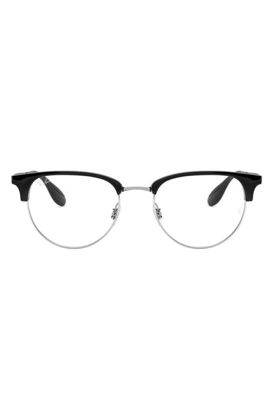 Ray Ban 53mm Square Optical Glasses In Black Silver
