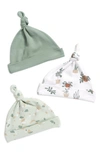 Nordstrom Babies' 3-pack Knotted Hats In Plant Pack