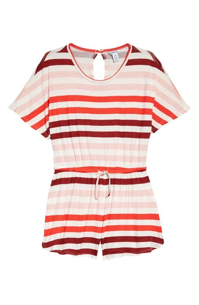 Nordstrom Kids' Jersey Romper In Ivory Egret- Red Stripe