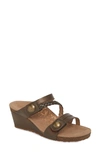 Aetrex Lydia Strappy Wedge Sandal In Bronze Leather