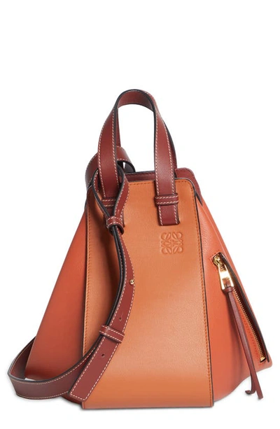 Loewe Small Hammock Colorblock Leather Hobo In Spice Orange/pumpkin