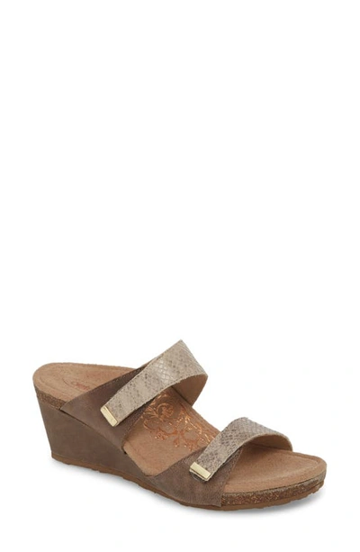 Aetrex Chantel Wedge Sandal In Stone Snake Leather