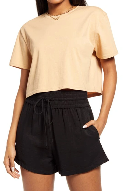 Open Edit Boxy Crop T-shirt In Tan Cappuccino