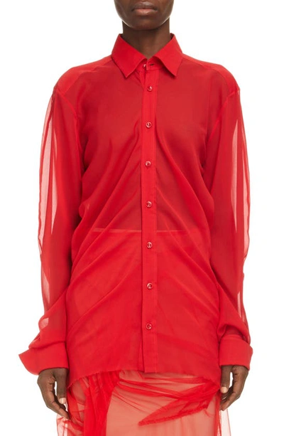 Maison Margiela Sheer Stretch Silk Button-up Shirt In Red