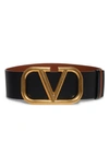 Valentino Garavani Vlogo 70mm Wide Box Leather Belt In Smokey Brown/nero