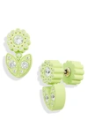 Bottega Veneta Cubic Zirconia Floral Drop Earrings In White/ Apple Sorbet