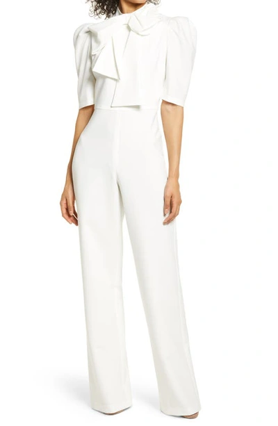Black Halo Ara Bow Puff-sleeve Jumpsuit In White