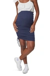 Stowaway Collection Over Under Cinch Hem Maternity Skirt In Navy