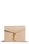 Saint Laurent Cassandra Leather Wallet On A Chain In 2787 Dark Beige/ Nero