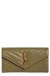 Saint Laurent Monogramme Logo Leather Flap Wallet In 3344 Vert Kaki