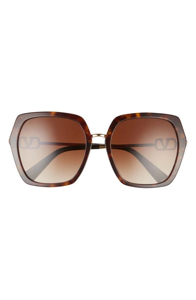 Valentino 57mm Geometric Sunglasses In Havana/ Gradient Brown