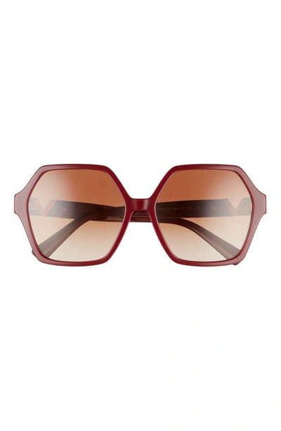 Valentino 58mm Gradient Angular Sunglasses In Bordeaux/ Gradient Brown