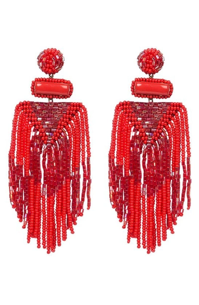 Deepa Gurnani Jody Beaded Tassel Earrings In Red