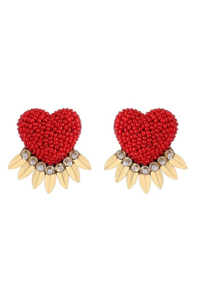 Deepa Gurnani Danika Beaded Fringe Heart Earrings In Red