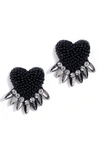 Deepa Gurnani Danika Beaded Fringe Heart Earrings In Black