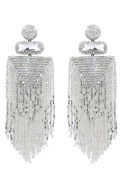 Deepa Gurnani Jody Beaded Tassel Earrings In Silver