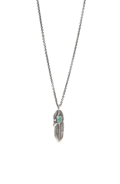 John Varvatos Sterling Silver & Turquoise Feather Pendant Necklace