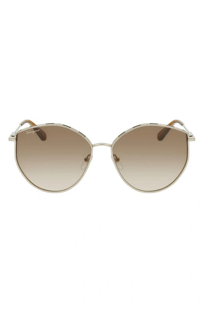 Ferragamo Gancini Tea Cup 59mm Gradient Round Sunglasses In Gold/ Caramel