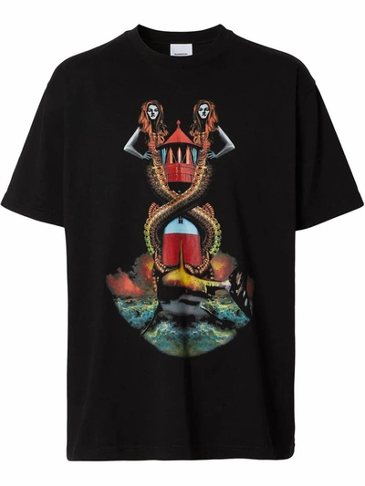 Burberry Black Oversized Mermaid Print T-shirt