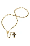 HMY JEWELRY TWO-TONE ROSARY CROSS NECKLACE,840344170812