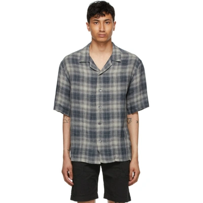 Barena Venezia Solana Romaso Check Linen Relaxed Fit Short Sleeve Button Down Shirt In Anthracite