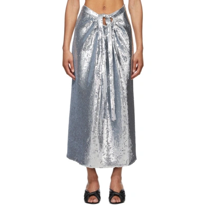 Rabanne Metallic Sequin Drape Midi Skirt In Silver