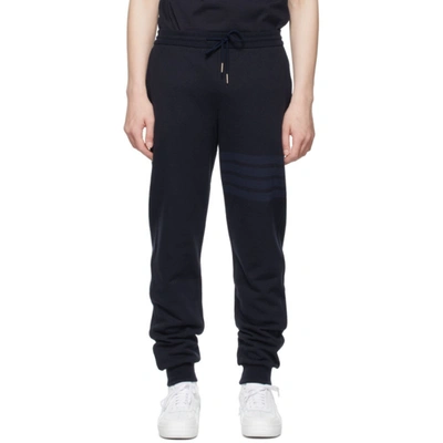 Thom Browne Navy Loopback 4-bar Lounge Trousers In 415 Navy