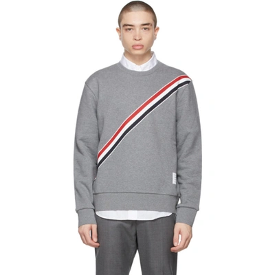 Thom Browne Printed Rwb Stripe Cotton Sweatshirt In Grey