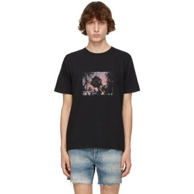 Saint Laurent Slim-fit Distressed Printed Cotton-jersey T-shirt In Black