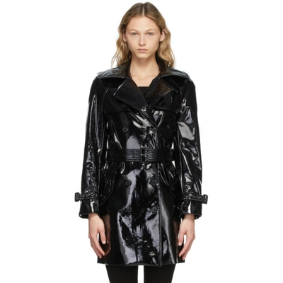 Saint Laurent Stretch-vinyl Trench Coat In Black